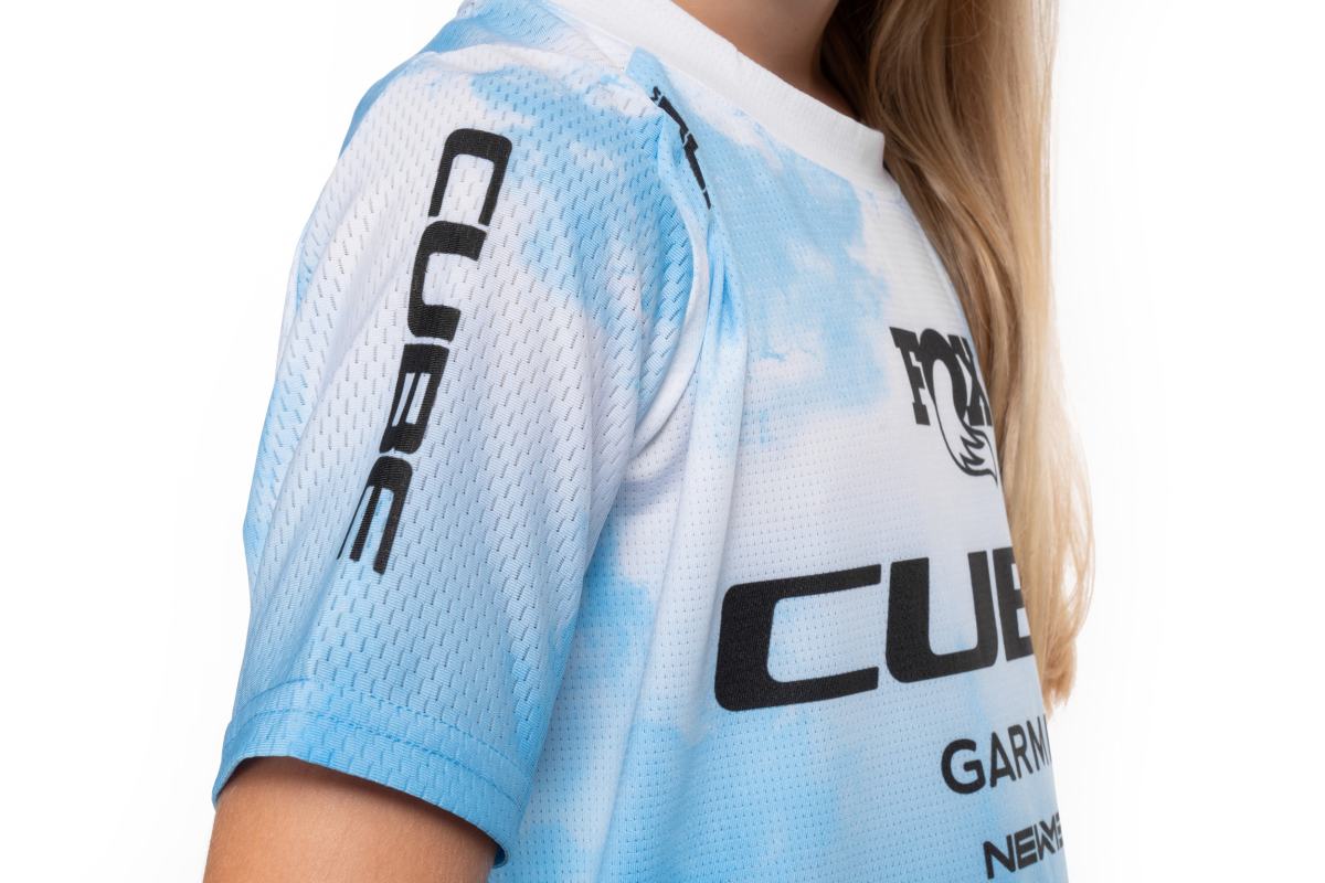 Cube Rookie X Actionteam Kinder Fahrrad Trikot kurz topas blau/weiß 2026