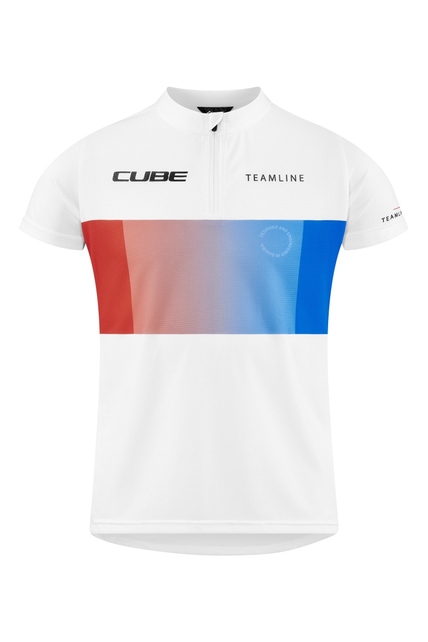 Cube Teamline Rookie Kinder Fahrrad Trikot kurz weiß/blau/rot 2026