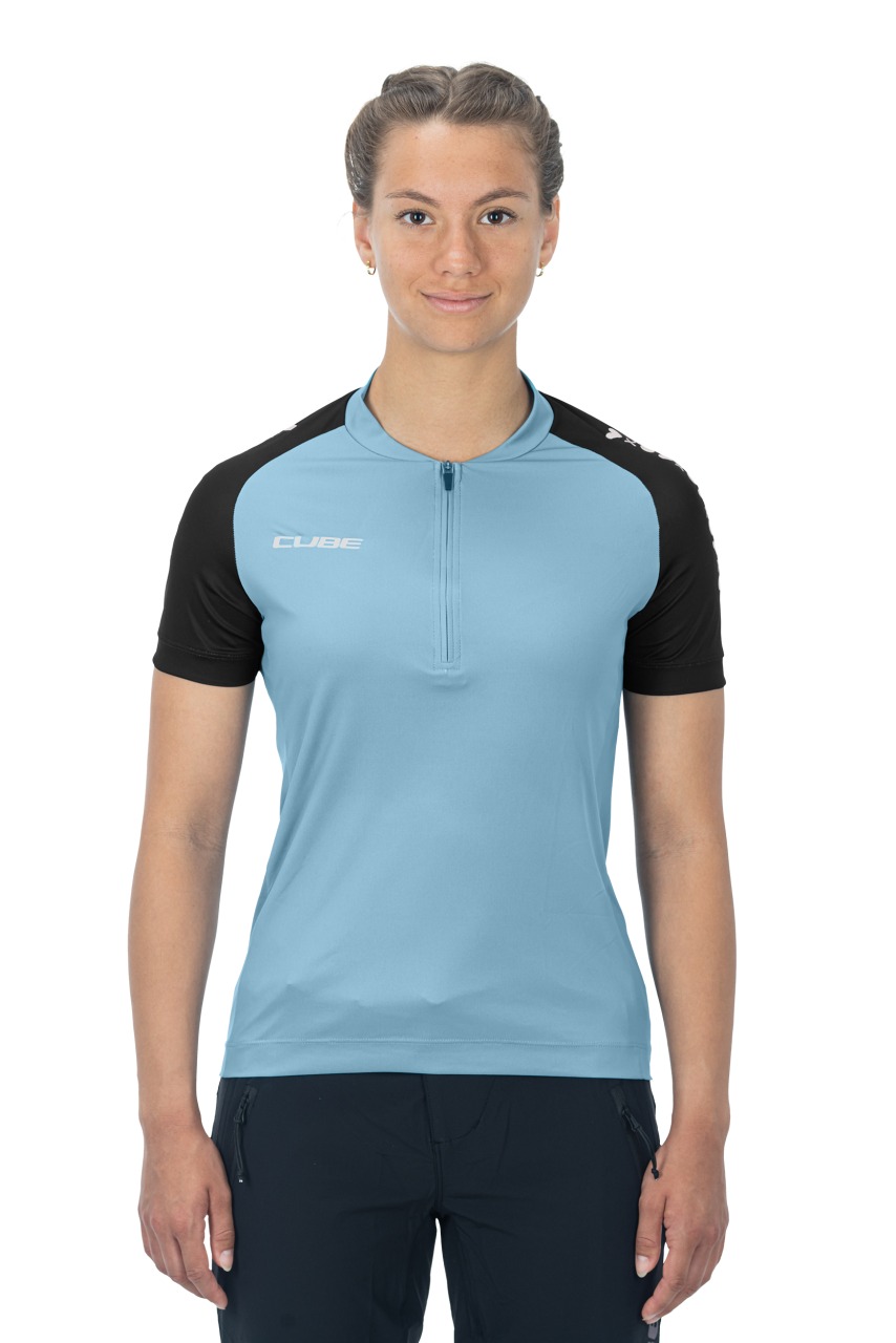 Cube ATX Cmpt Half Zip Damen Fahrrad Trikot kurz blau 2027