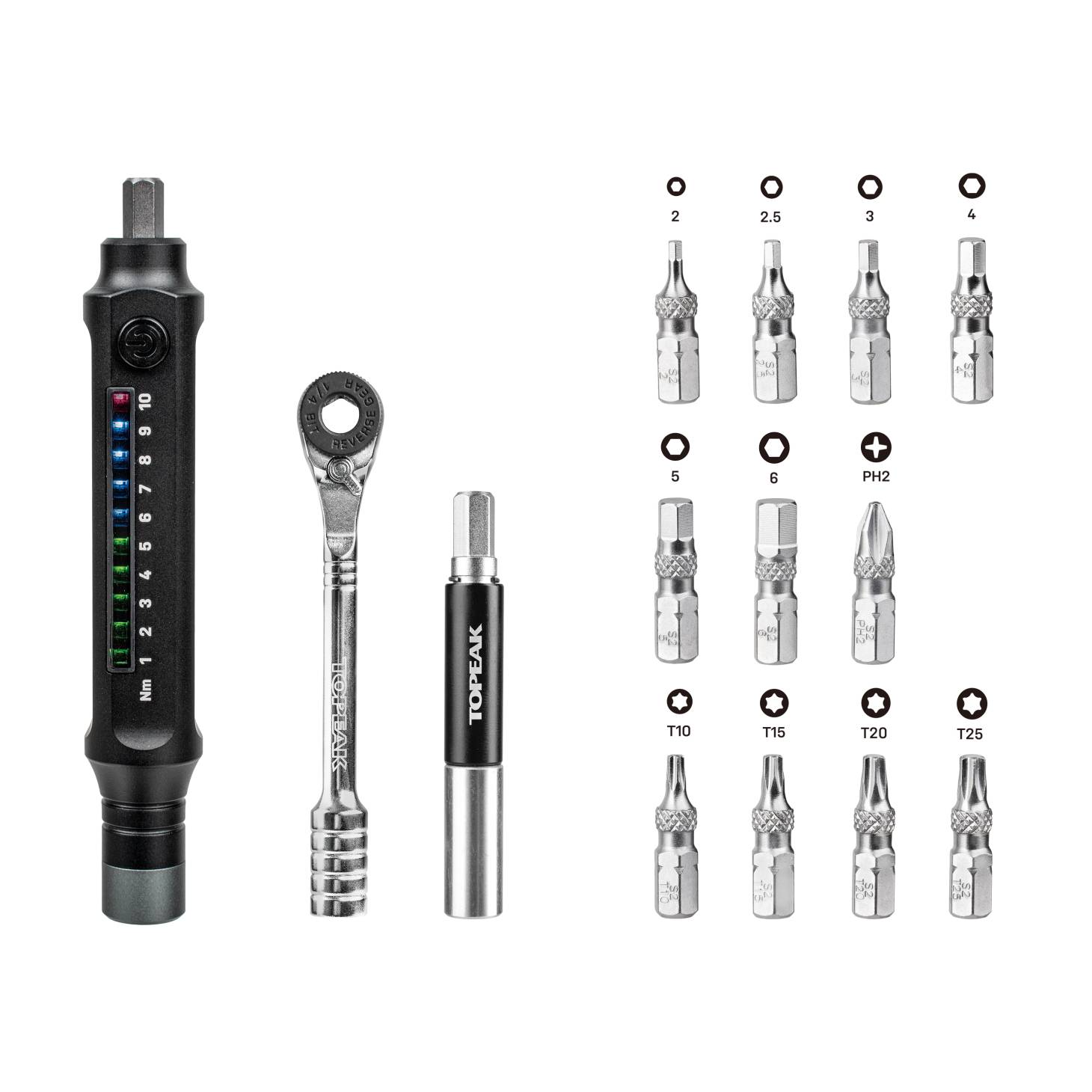 Topeak E-TorqBar 1-10 Nm Werkzeugset mit digitaler Drehmomenthülse schwarz
