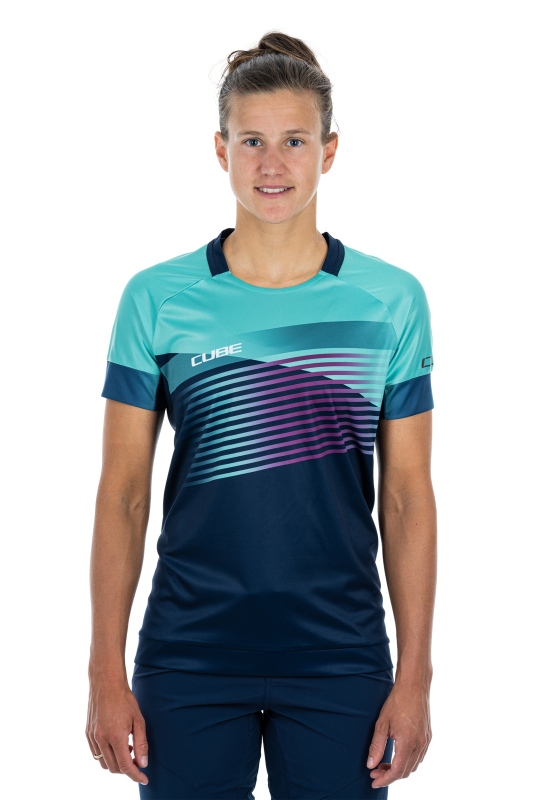 Cube Teamline Rundhals Damen Fahrrad Trikot kurz blau 2027