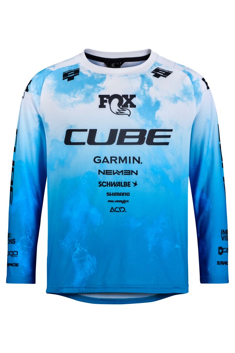Cube Rookie X Actionteam Kinder Fahrrad Trikot lang topas blau/weiß 2026