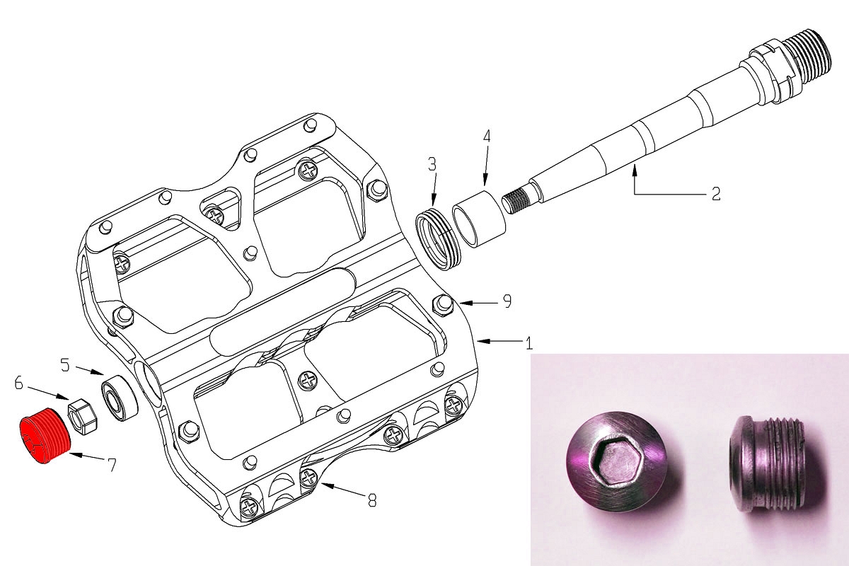 Reverse Axle End-cap for Escape pedal