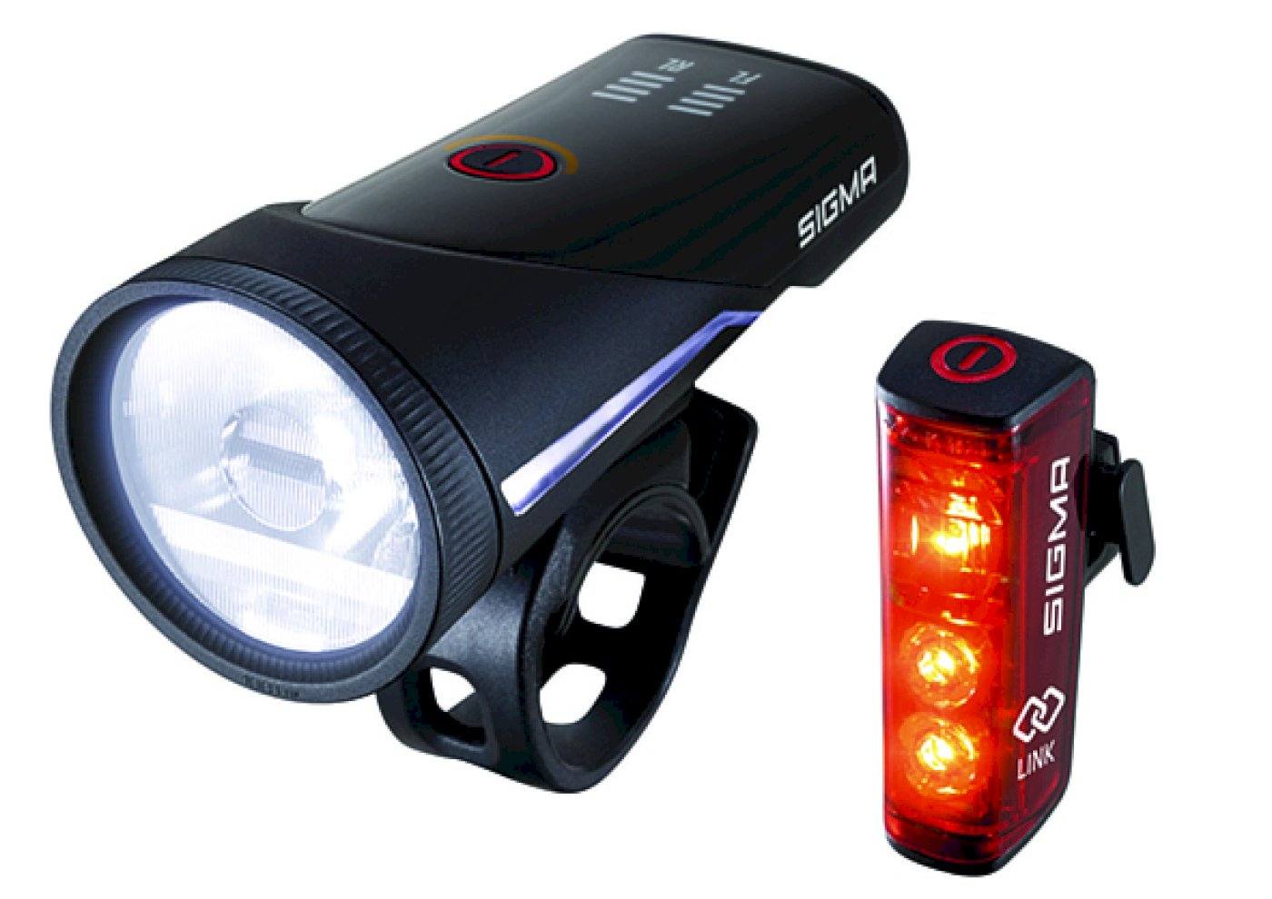 Sigma LED Akkuleuchten Set Aura 100 USB + Blaze Link Befestigung: Lenker / Sattelstütze | schwarz