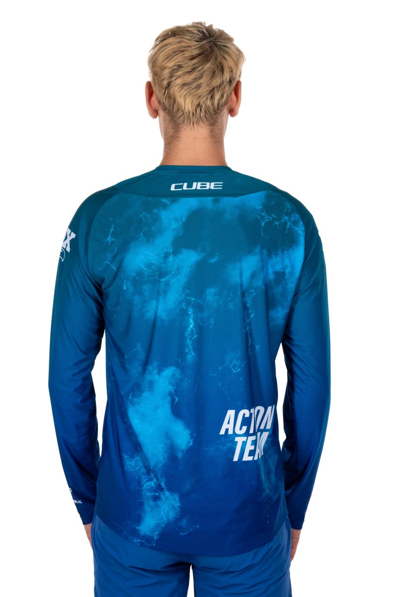 Cube X Actionteam Fahrrad Trikot lang blau/grün 2025