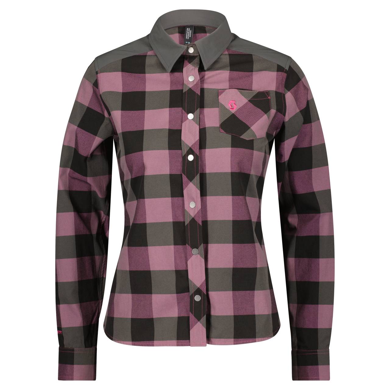 Scott Trail Flow Check Damen Fahrrad Trikot / Hemd lang pink/grau 2022