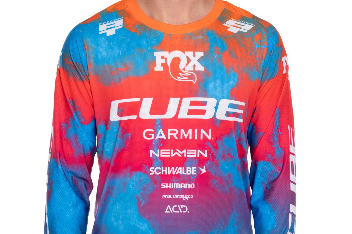 Cube X Actionteam Fahrrad Trikot lang blau/pink 2026