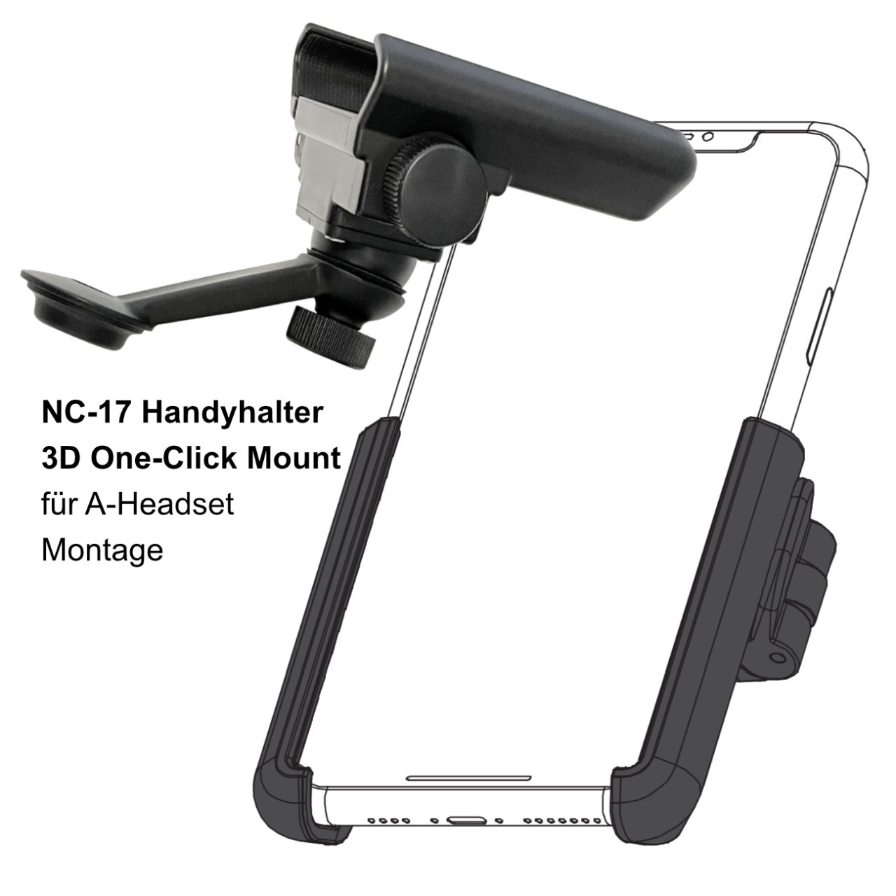 NC-17 Connect 3D One Click Mount Universal Handyhalter Headset Montage schwarz