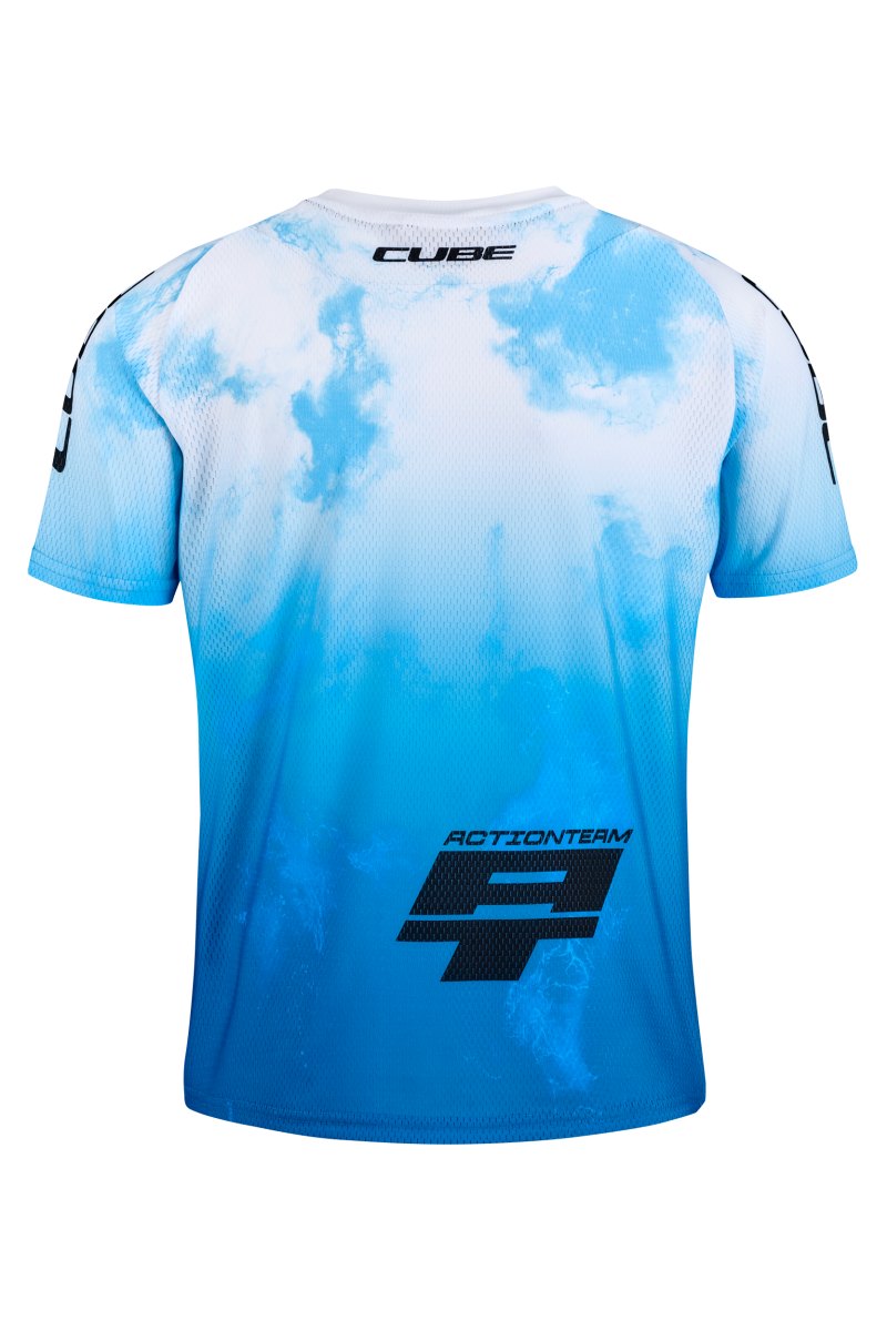 Cube Rookie X Actionteam Kinder Fahrrad Trikot kurz topas blau/weiß 2026