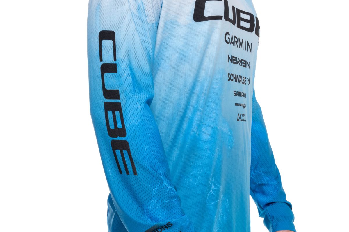 Cube X Actionteam Fahrrad Trikot lang blau/weiß 2026