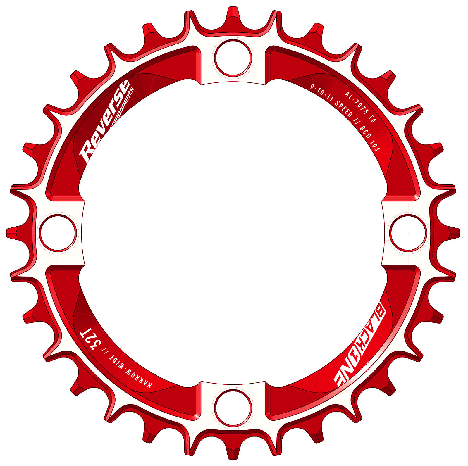 Reverse Kettenblatt Black One Narrow Wide 104mm schwarz/rot