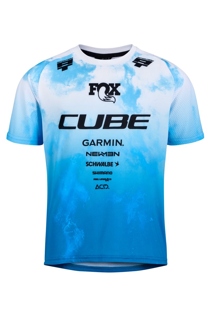 Cube Rookie X Actionteam Kinder Fahrrad Trikot kurz topas blau/weiß 2026