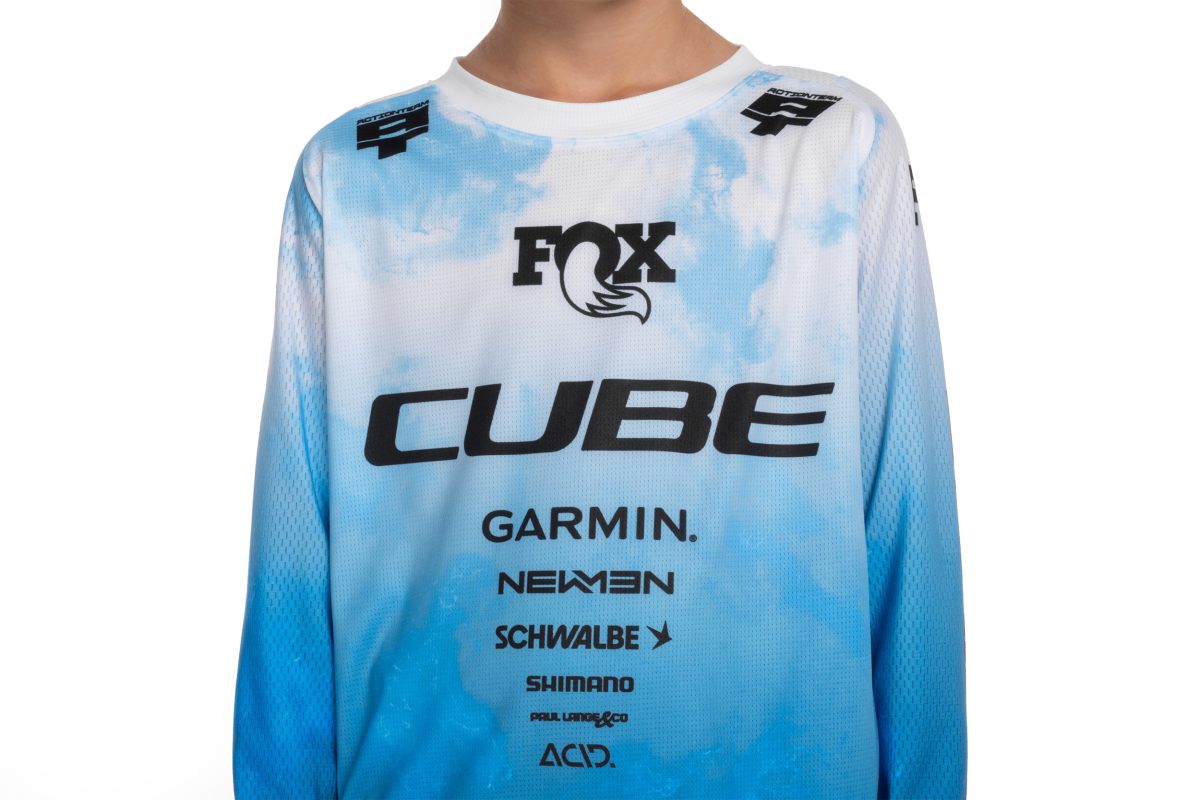 Cube Rookie X Actionteam Kinder Fahrrad Trikot lang topas blau/weiß 2026