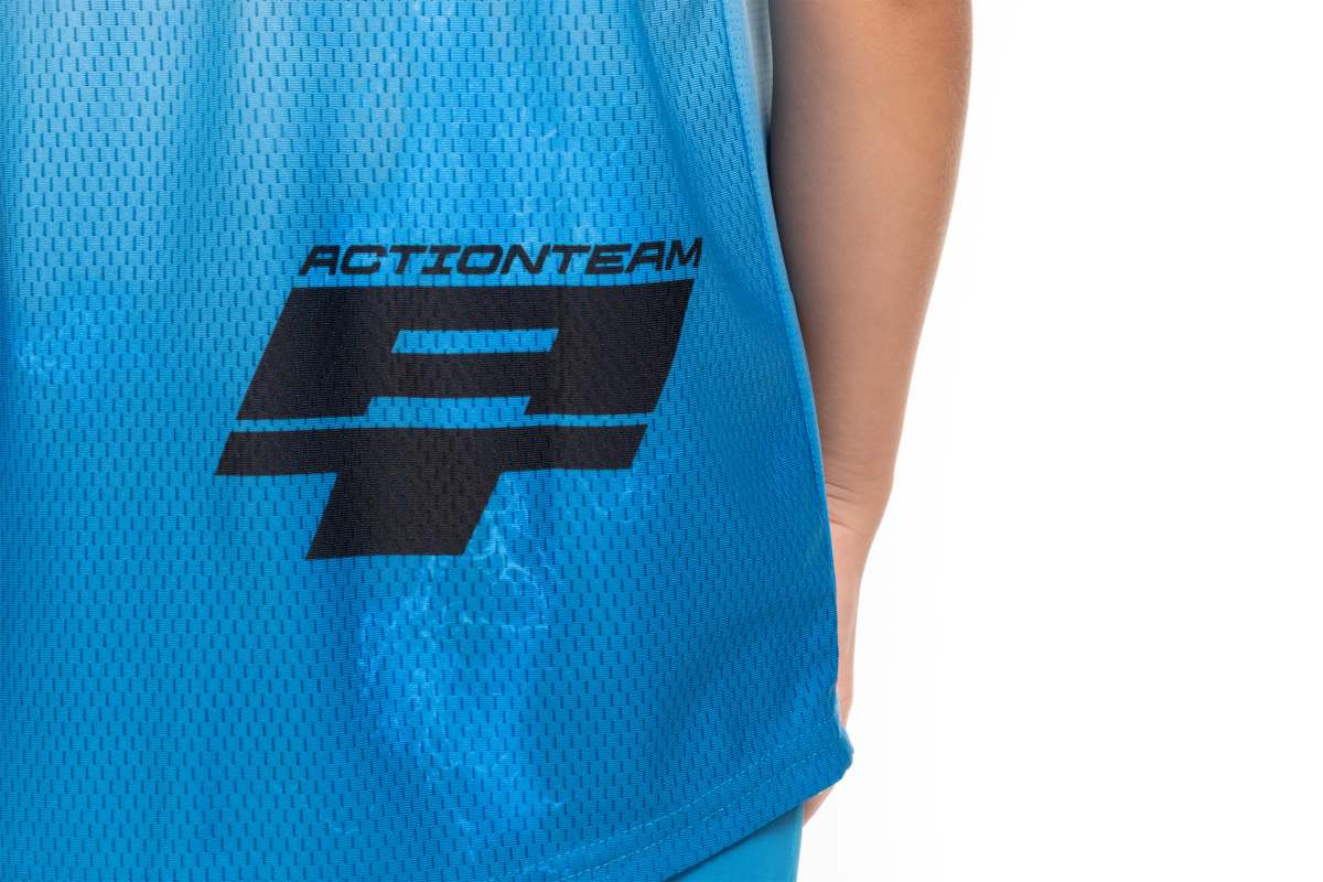Cube Rookie X Actionteam Kinder Fahrrad Trikot kurz topas blau/weiß 2026