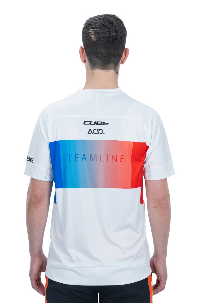 Cube Teamline Rundhals Fahrrad Trikot kurz weiß/blau/rot 2026