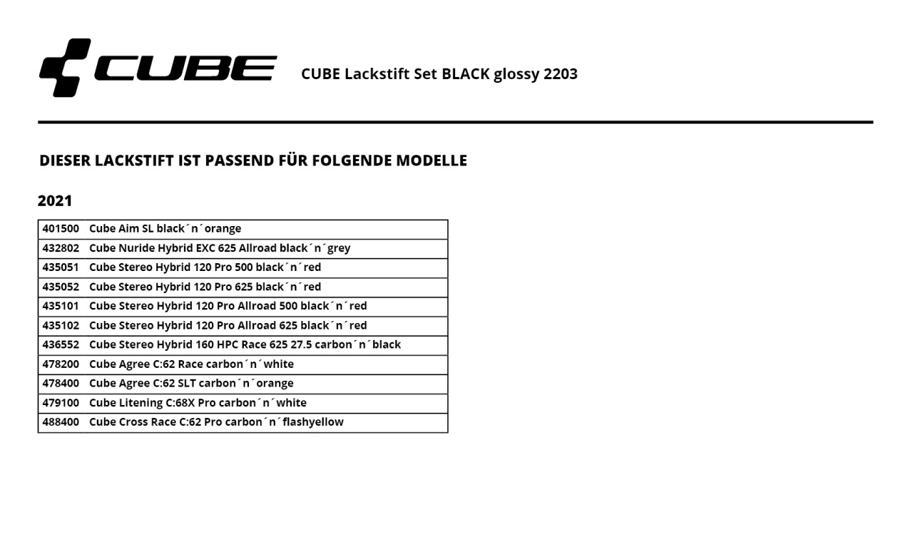 Cube Touch-Up Pen Lackreparaturstift Set black
