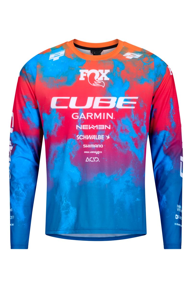 Cube X Actionteam Fahrrad Trikot lang blau/pink 2026
