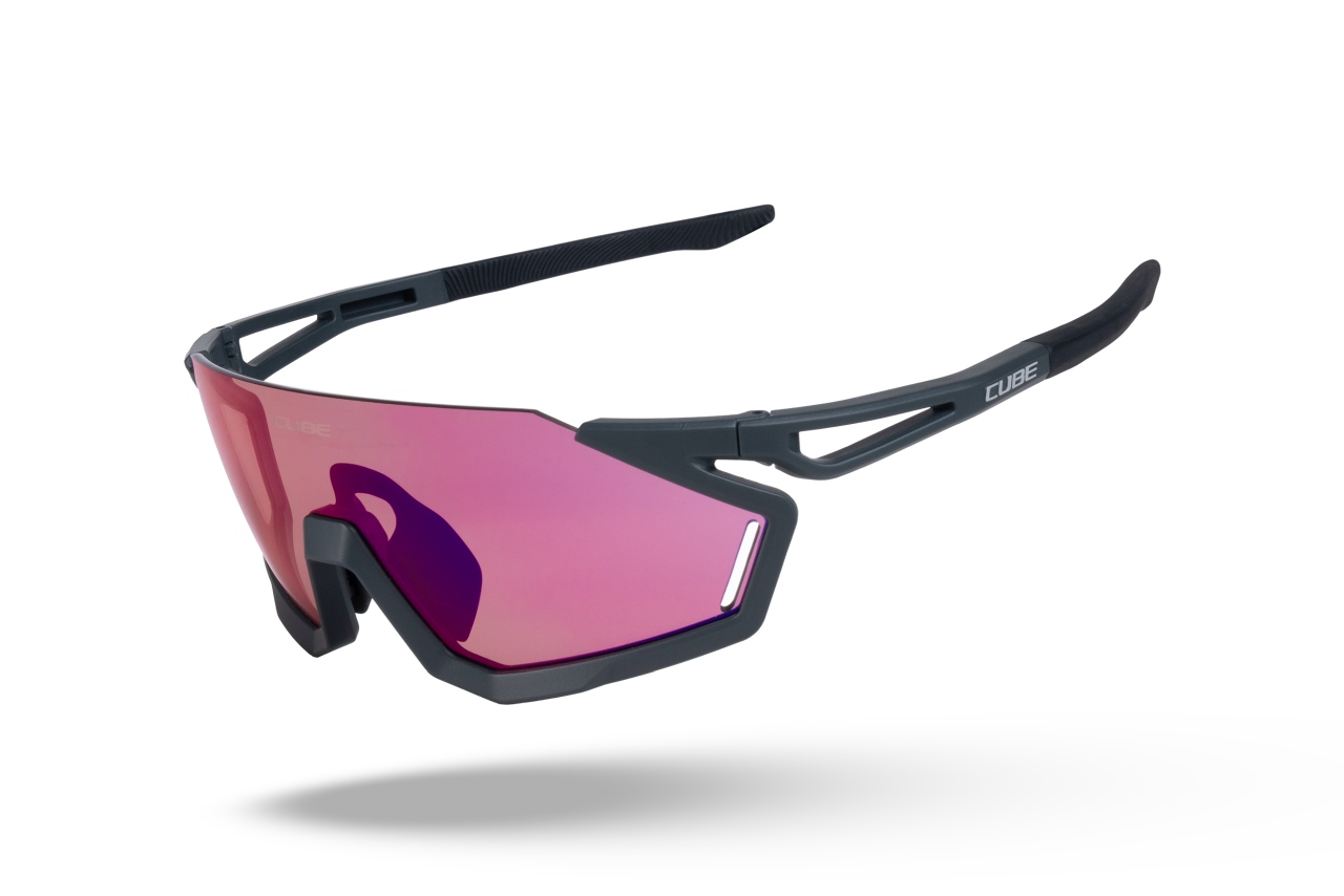 Cube Litening onyx Wechselscheiben Fahrradbrille matt grau/rose/red-purple mirror