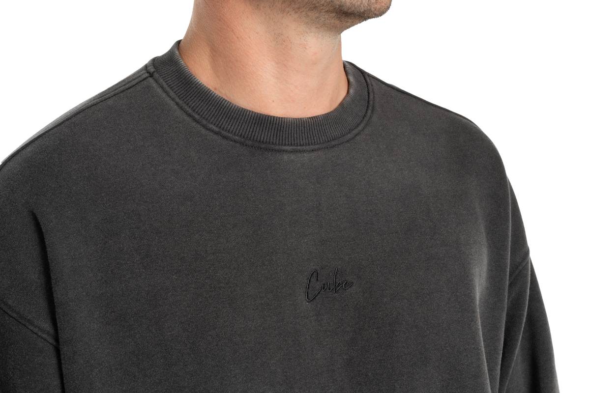 Cube Organic Sweater Script Freizeit Pullover washed grau 2027