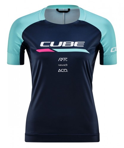Cube Teamline Rundhals Damen Fahrrad Trikot kurz blau/mint 2020 XS (34)