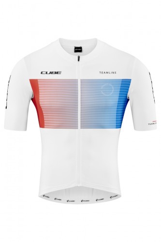 Cube Teamline Fahrrad Trikot kurz weiß/blau/rot 2026 