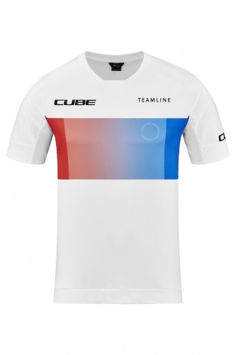 Cube Teamline Rundhals Fahrrad Trikot kurz weiß/blau/rot 2024 