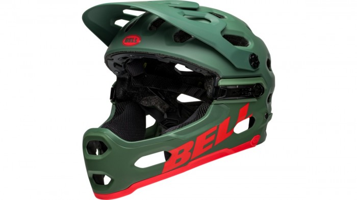 Bell Super 3R MIPS MTB Fahrrad Helm matt grün/rot 2024 