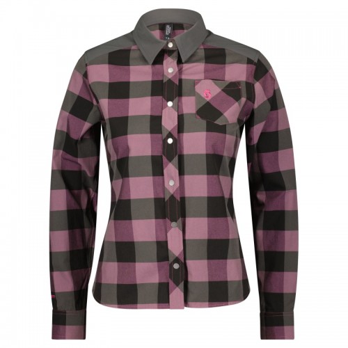 Scott Trail Flow Check Damen Fahrrad Trikot / Hemd lang pink/grau 2022 