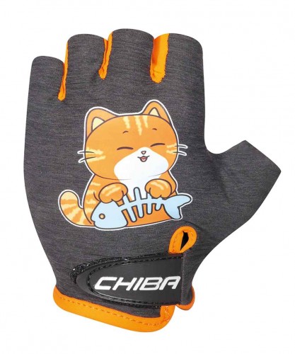 Chiba Cool Kids Katze Kinder Fahrrad Handschuhe kurz grau/orange 2024 