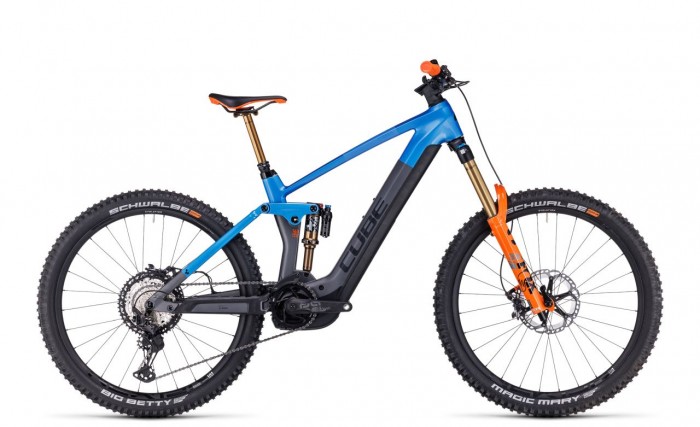 Cube Stereo Hybrid 160 HPC Actionteam 750 27.5'' Carbon Pedelec E-Bike MTB Fahrrad grau/blau/orange 2023 