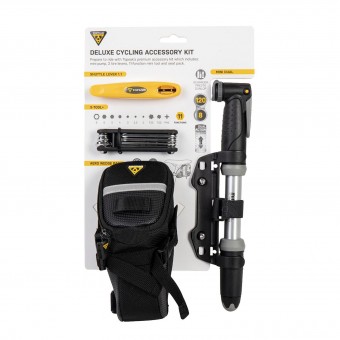 Topeak Deluxe Cycling Kit Set Satteltasche, Mini-Pumpe, Reifenheber. Mini-Tool 